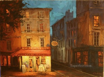 ヨーロッパの街 Painting - ヨーロッパの街で深夜ランデブー
